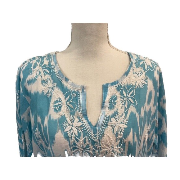 GRETCHEN SCOTT Women's Aqua Blue and White Patern Tunic Dress Size L - Picture 5 of 9